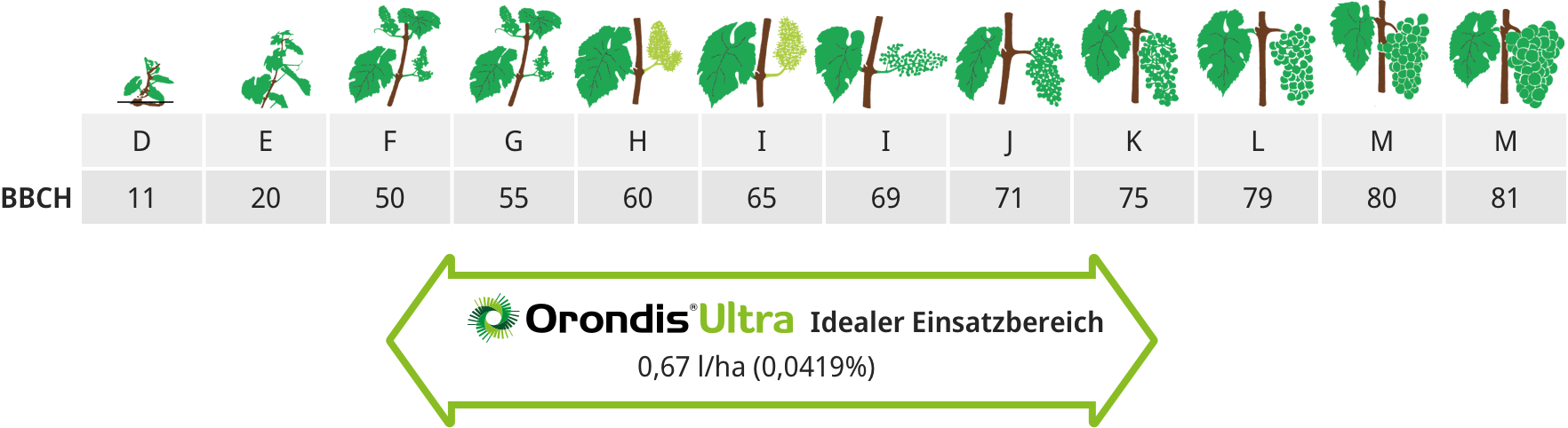 Anwendungsempfehlung Orondis Ultra im Weinbau